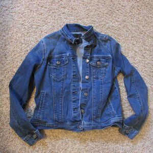 Nine West Small Blue Denim Jean Jacket Button Front Pockets Stretch